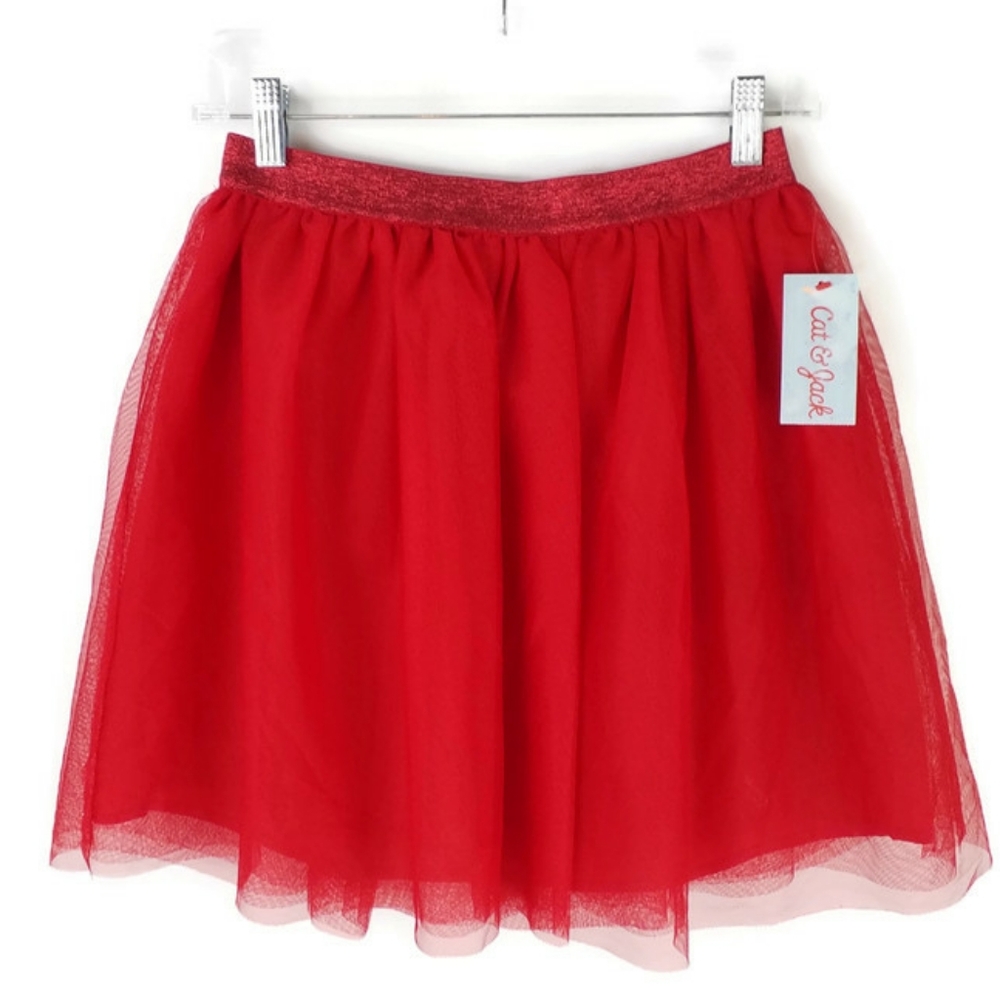 Cat & Jack Wowzer Red Elastic Sparkle Waist Tule Tutu Skirt Girls XL 14/16 NWT